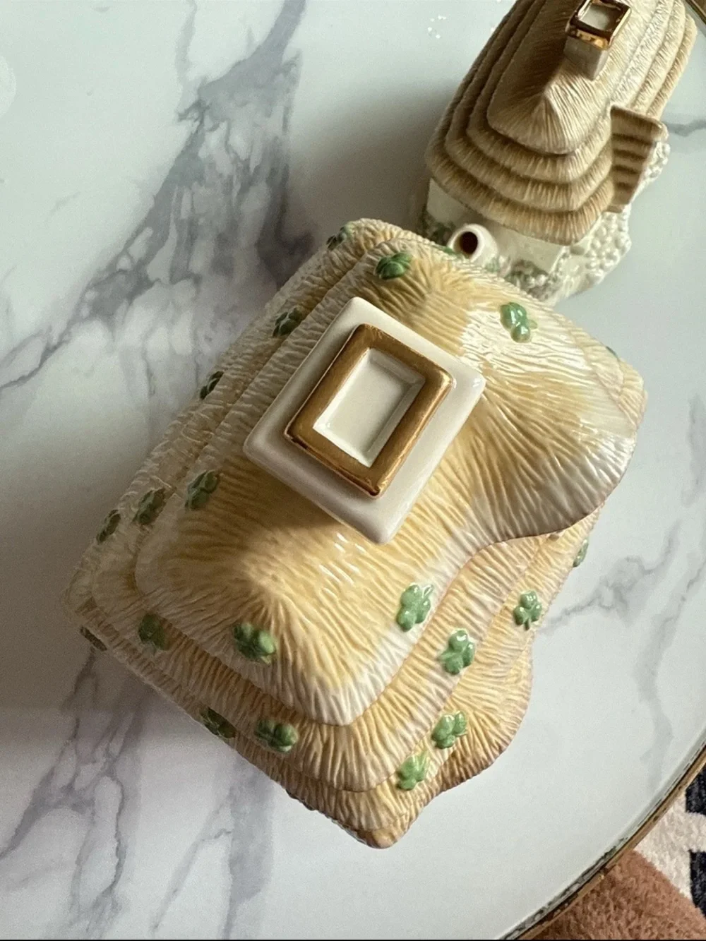 Lenox Irish Blessing Cookie Jar 2004 & Teapot 2002 Cottage House Set Retired